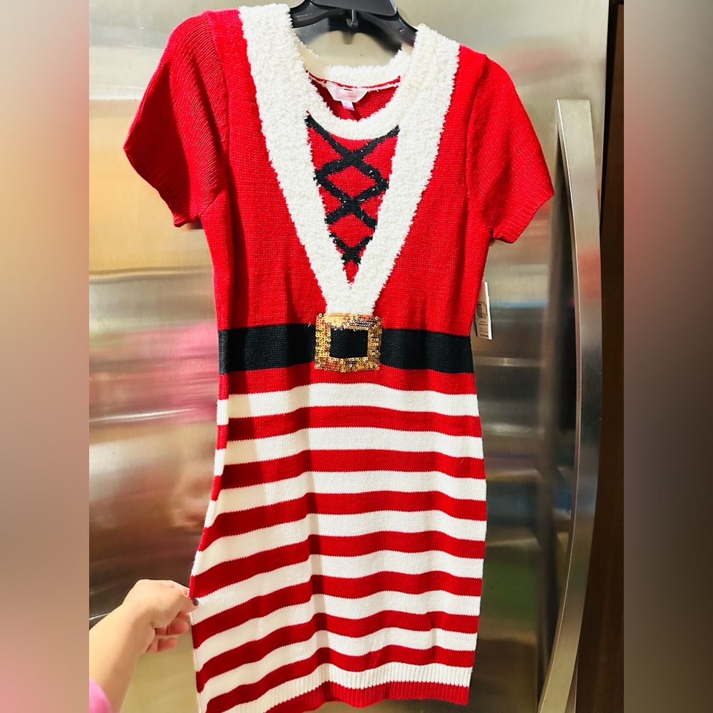 No Boundaries✨❤️🤍 Red and White Striped Holiday Sweater Midi Dress